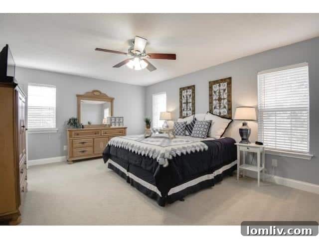 Spacious and serene first-floor master bedroom in the Celina farmhouse