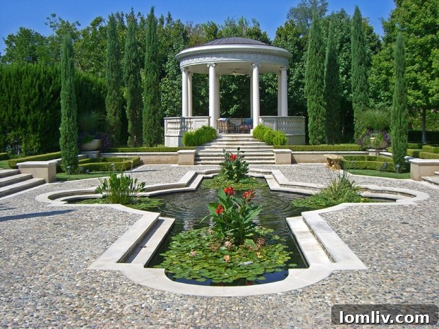 Lush koi pond and extensive pool area at 10777 Strait Lane, Dallas - 'The Dallas White House'