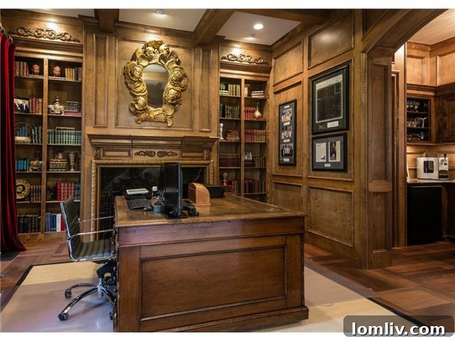Distinguished wood-paneled study or home office