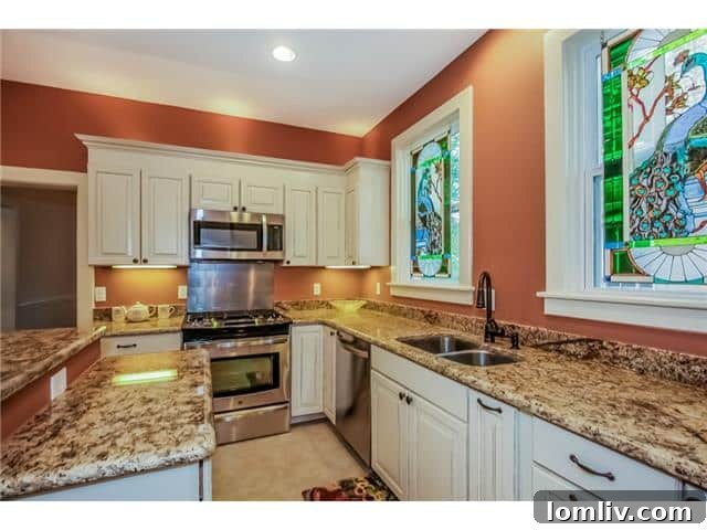 Custom cabinetry and granite countertops in a renovated kitchen