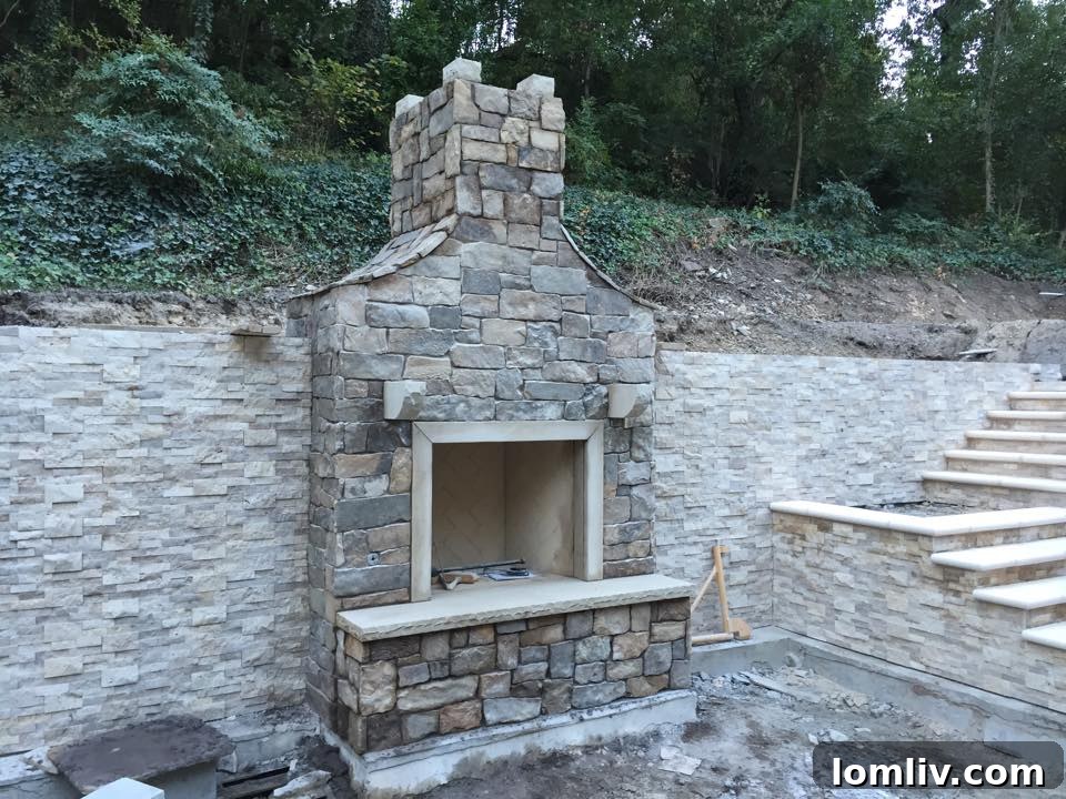 Luxury Outdoor Living: Fireplace and Stone Wall Design