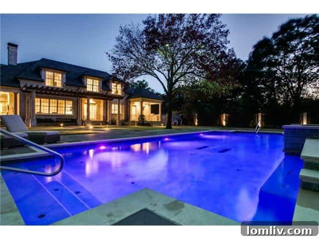 Illuminated Pool Area at Night