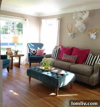 Interior with brightly colored decor elements, indicative of fading trends