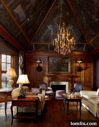 Barry Williams design: Plush velvet sofa and antique side table.