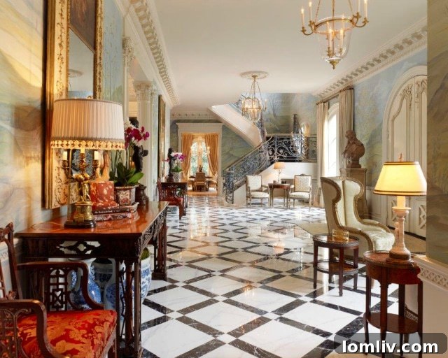 Luxury bedroom by Barry Williams: Grand four-poster bed with rich fabrics and antique furnishings.