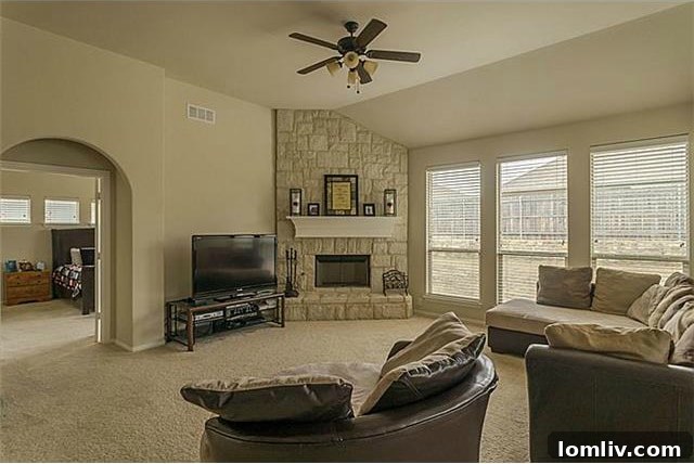 Second Living Area with Limestone Fireplace