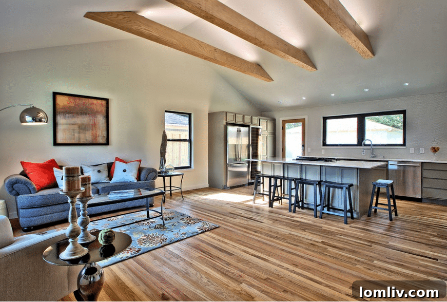 Interior of Sardone's L-Streets Reno with vaulted ceilings and kitchen island