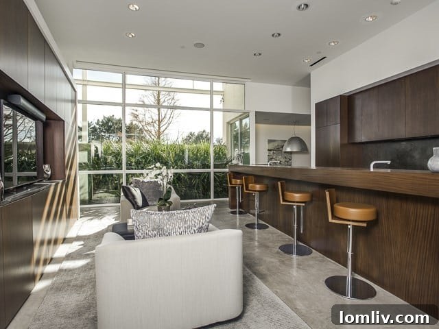 A contemporary home bar area, designed for sophisticated entertaining.