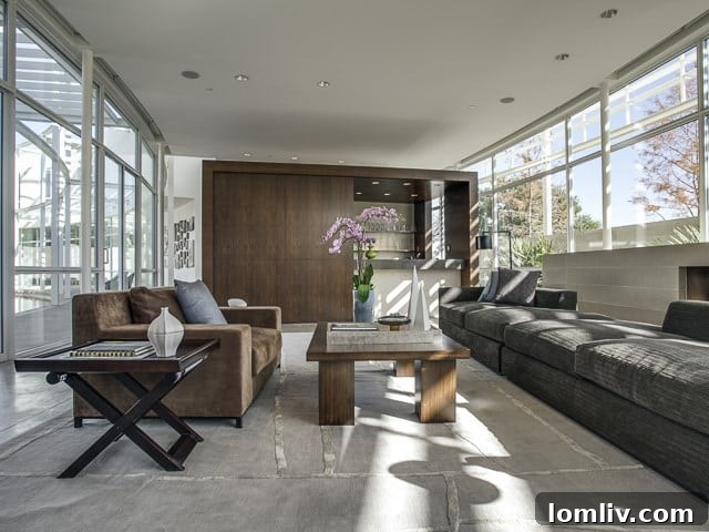 Another perspective of the contemporary living room, highlighting the open-plan design and high-end finishes.
