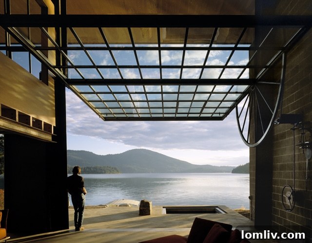 Exterior view of Chicken Point Cabin, highlighting its distinctive architectural features and connection to nature