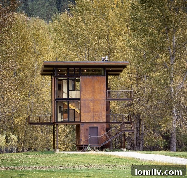 Delta Shelter, a compact and robust cabin designed by Tom Kundig for remote landscapes, featuring steel plates