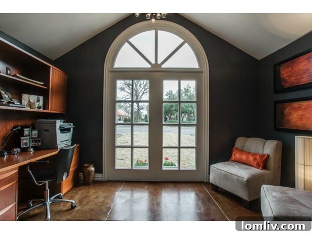 Dedicated home office space with built-in shelving