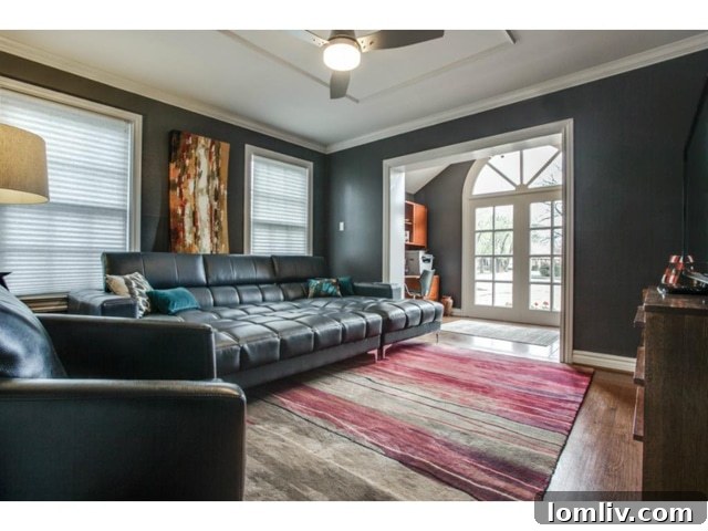 Cozy family room with modern furnishings and ample light