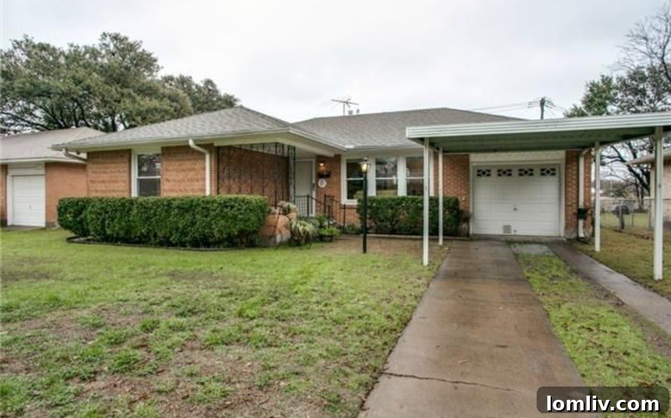 Charming exterior of an East Dallas midcentury home at 2320 Materhorn Dr with carport