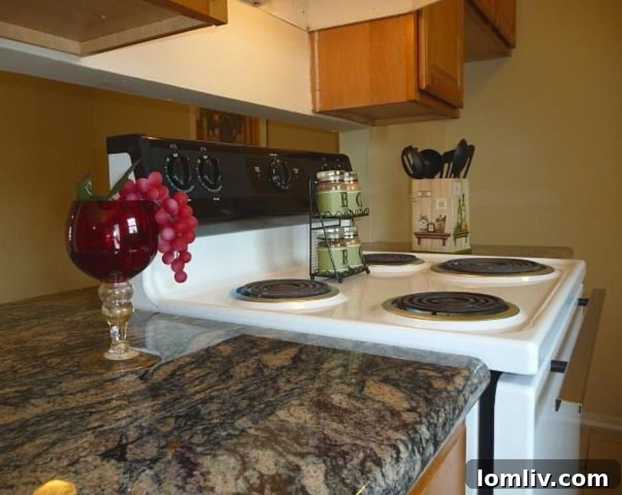 Spacious family room with granite countertops in the kitchen of a Plano house