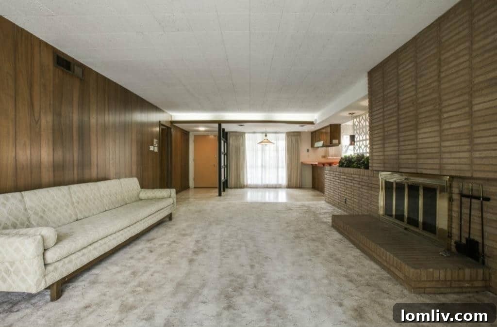 Details of the original kitchen elements including pendant lamps and wood paneling