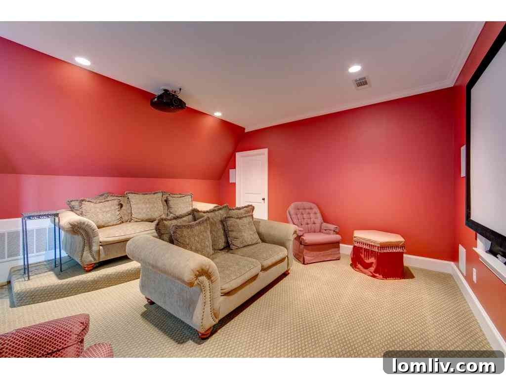 Exterior view of the home at dusk, showcasing architectural details and ambient lighting, 415 Blondy Jhune Road.