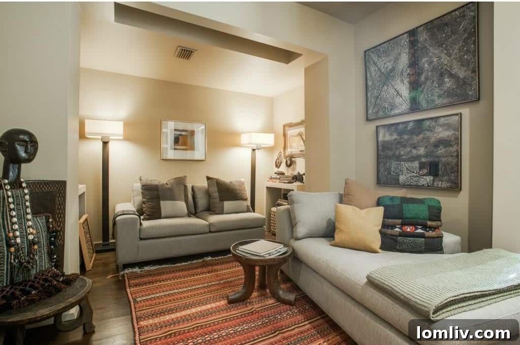 Bright Sitting Area with Built-in Bookcases