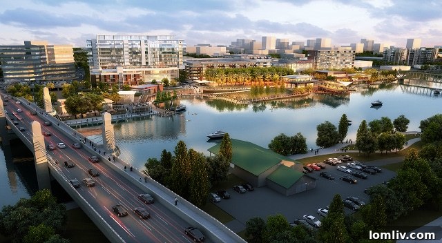 Architectural rendering of a modern urban streetscape, part of the Bishop Arts redevelopment focusing on pedestrian experience