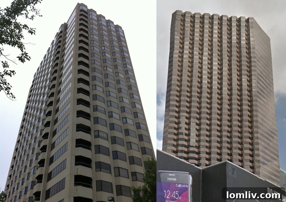 La Tour (left) and Lincoln Tower (right), iconic 1980s Dallas architecture