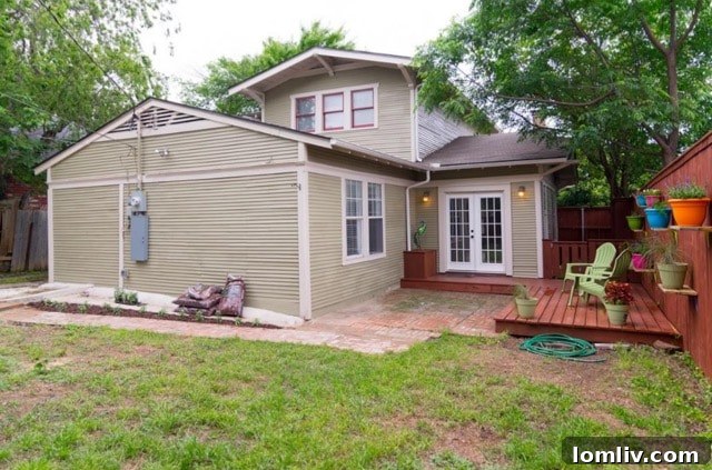 Low-maintenance backyard with green space