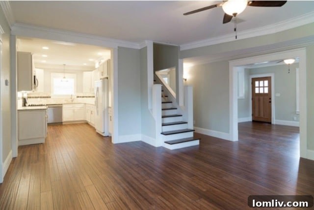Spacious dining area with view into kitchen