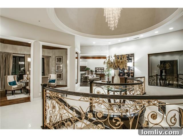 Elegant Staircase Leading to Upper Levels of the Dallas Estate