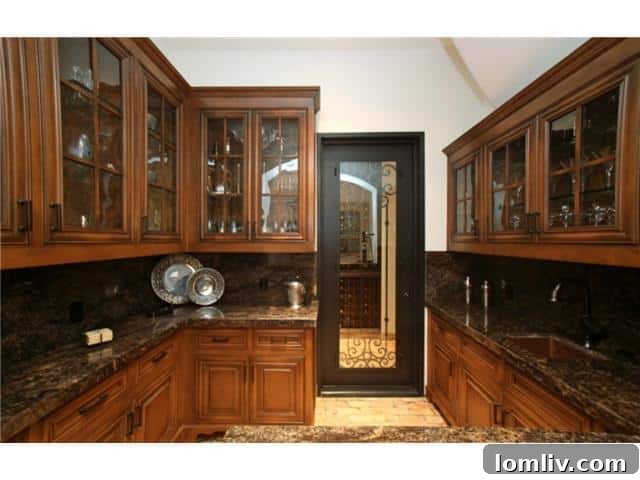 Troy Aikman's Normandy Home Under New Ownership 11 Butler's pantry with an integrated wine storage, showcasing luxury and convenience for entertaining.