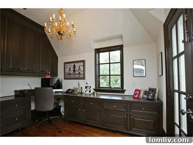 Troy Aikman's Normandy Home Under New Ownership 18 Elegant home office or study with ample desk space and stylish decor, ideal for productivity.