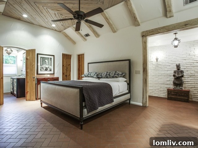 Luxurious Master Bedroom with Pecky Cypress Ceilings