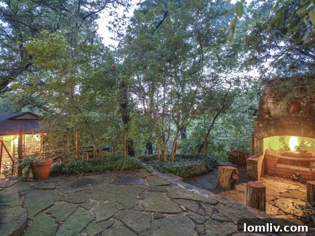 Grand Limestone Outdoor Fireplace in Dilbeck Garden