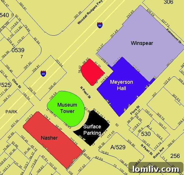 Map showing the location of the new development near Museum Tower and Klyde Warren Park