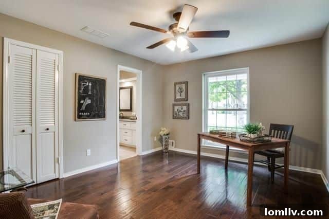 Serene view of the master bathroom's elegant design