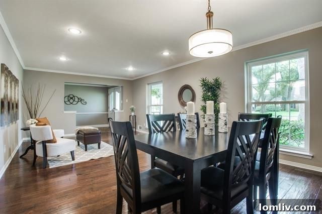 Detail shot of the modern pendant light in the formal living space