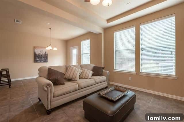 Modern Allen Townhome A+ Schools Walk to Premier Shopping 10 1927 Monterrey Street Townhome Living Room with Fan