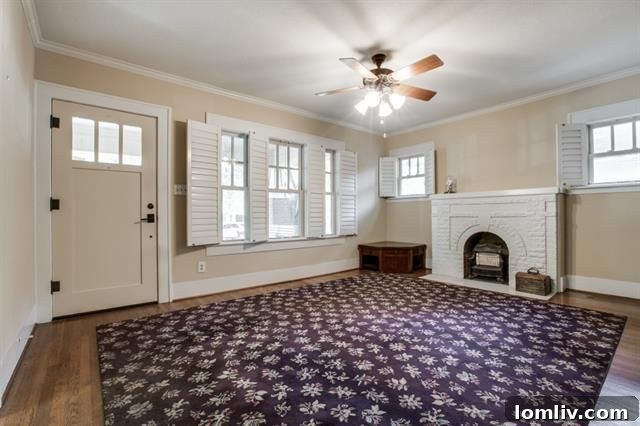 Well-lit living space with original architectural details