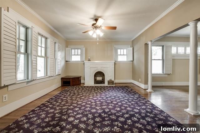 Dining area with view towards another living space