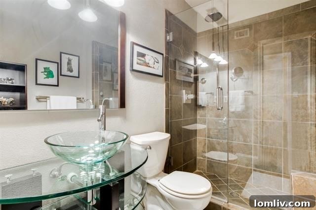 Spacious half bathroom with modern fixtures and decor