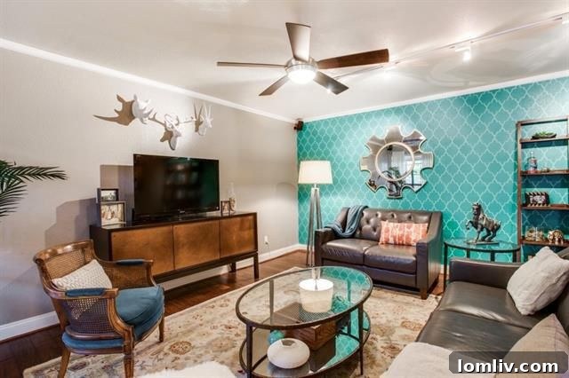 Interior view of a stylishly renovated condo living area with hardwood floors