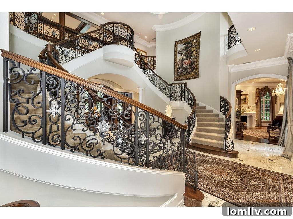 Luxurious Living Room with High Ceilings and Elegant Furnishings