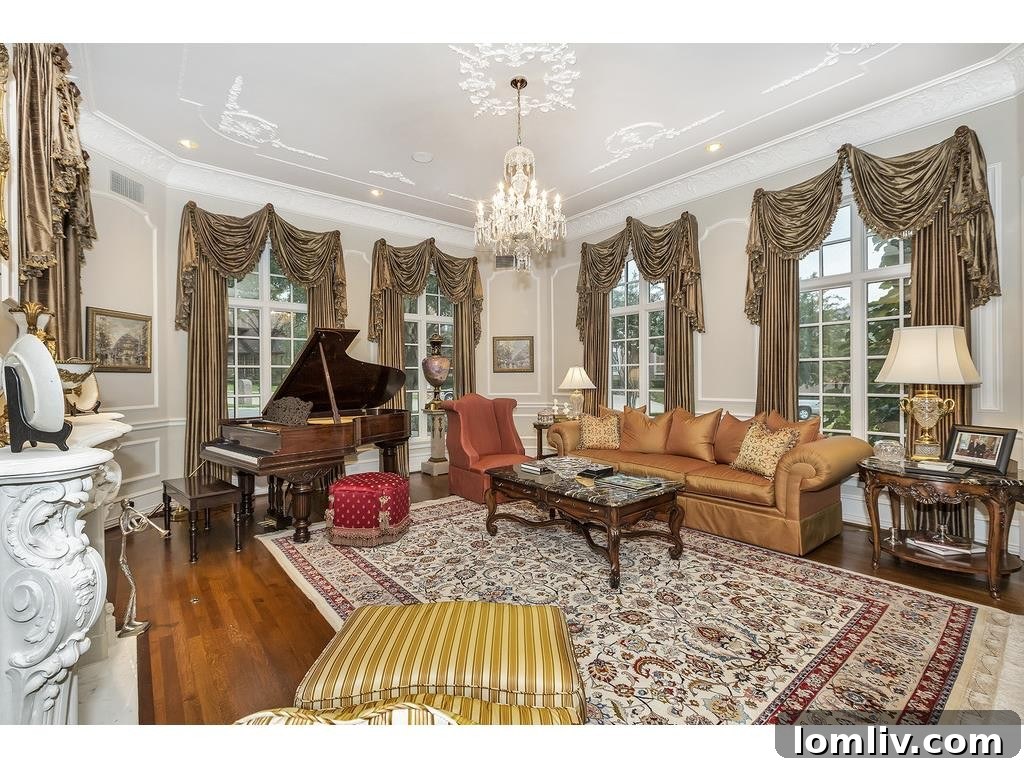 Elegant Family Room with Fireplace and Golf Course Views