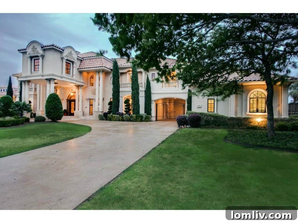 Another view of the elegant exterior of the luxury residence in Kings Gate, Plano.