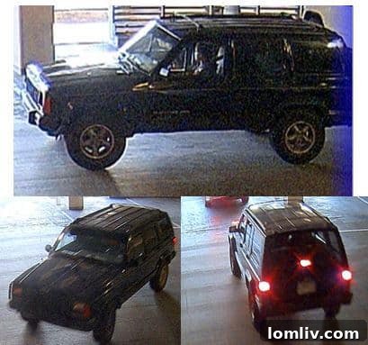 Dark Jeep Cherokee sought by Dallas Police in connection with the murder of Dr. Kendra Hatcher at Gables Park 17.