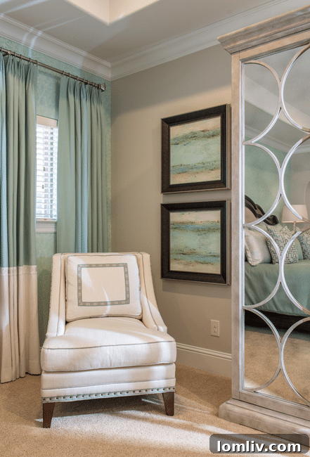 Drapery panels making a small bedroom window appear larger