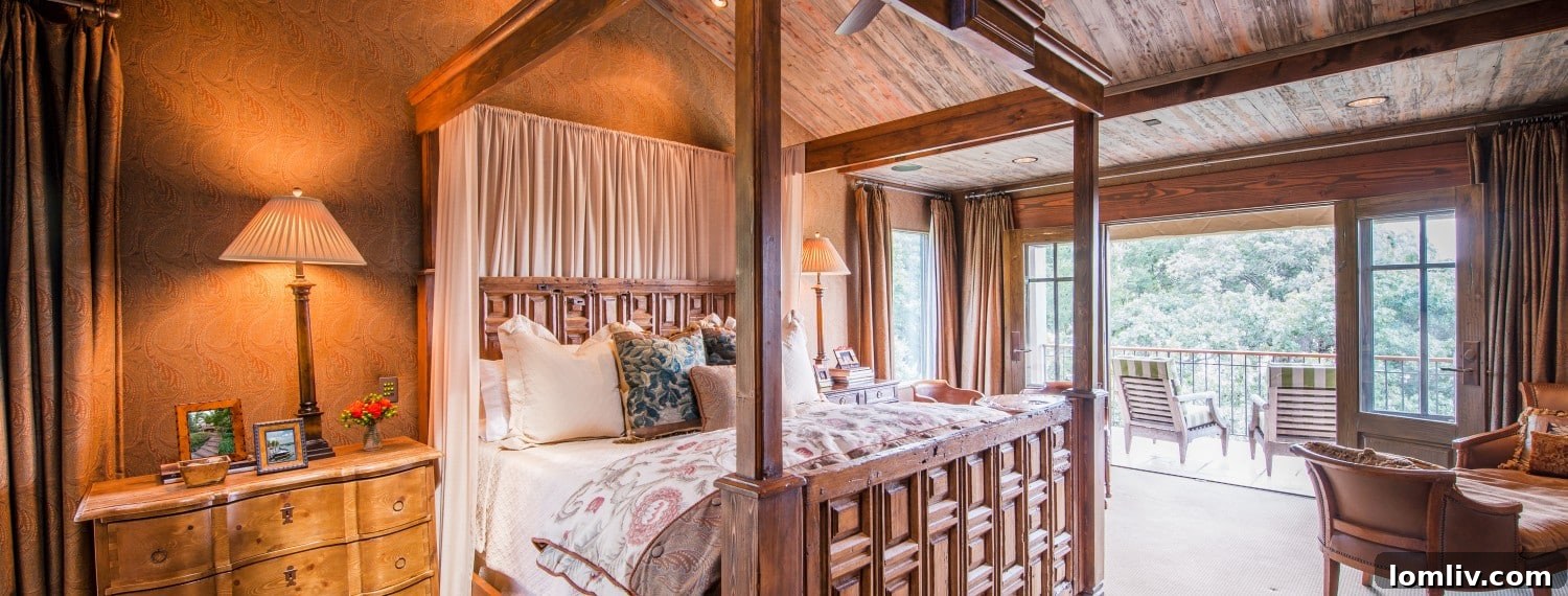 The expansive master bedroom with lake views