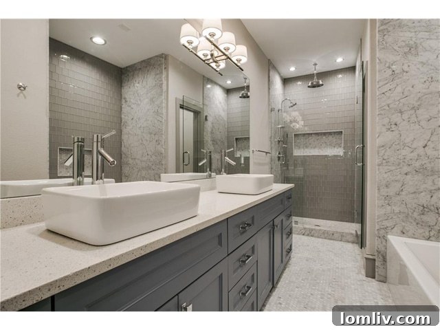 Spa-like Master Bathroom with Marble and Glass Tiles