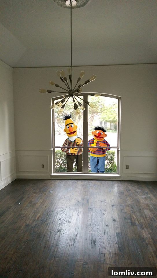 Dallas City Center Realtors: We Know Every Street, Even Sesame Street 2 Bert and Ernie admire the Sputnik-style dining room chandelier in a modern Royal Highlands home.