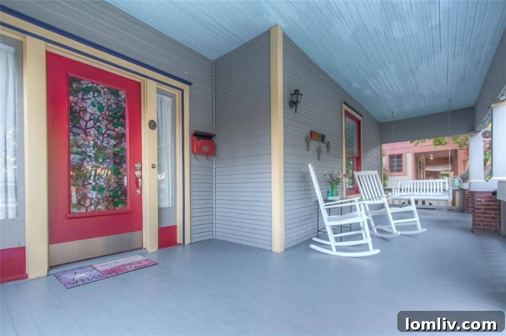 Detailed shot of the charming front porch, highlighting architectural details