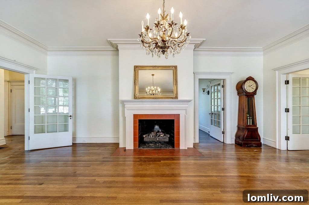 Mystical Allure of Mistletoe Heights Historic Villa 4 Elegant Living Area with Period Details and Fireplace in Historic Mistletoe Heights Home