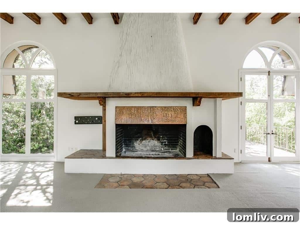 Charming fireplace in the living area of 8740 Canyon Drive